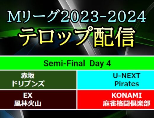 【#Mリーグ 2023-2024】Semi-Final Day 4 (Apr.12) テロップ配信